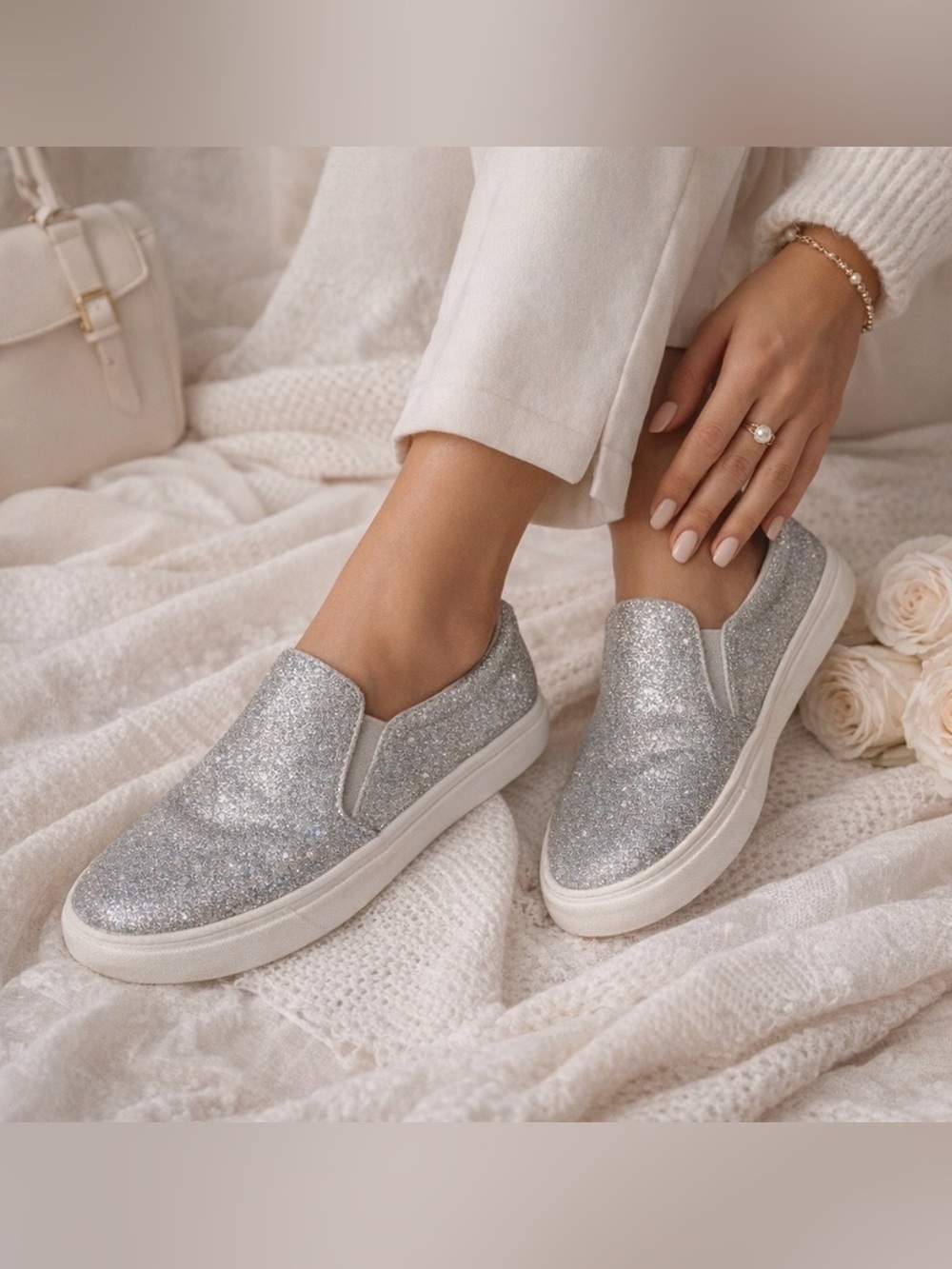 Matisse Gemma Silver Glitter Slip-On Sneakers - Women Size 7 NWOB